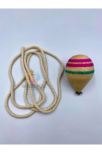 1 Adet Ahşap Topaç Nostaljik Oyuncak Doğal Çocuk Oyuncağı 1,5 Metre Ipli Fıtça Oyunu Fırıldak Topacı