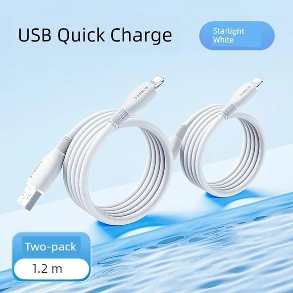 Hızlı Şarj Kablosu - Starlight Beyaz - 1.0m - USB Bağlantı İki Paket