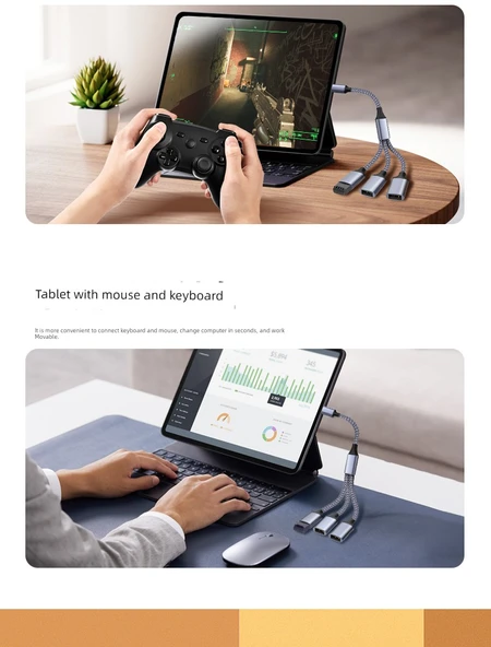 USB 2.0 Hub Adaptörü - 3M Gümüş Gri USB'den 3 USB'ye OTG ile - 6