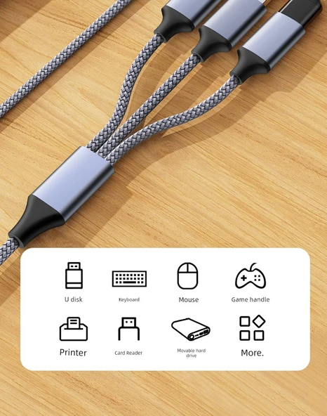 USB 2.0 Hub Adaptörü - 0.5M Gümüş Gri USB'den 3 USB'ye OTG ile - 5