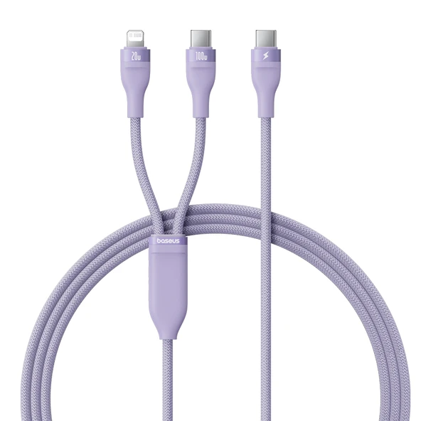 USB-C ile Lightning Hızlı Şarj Veriyolu - Mor - 1.5m - 100W