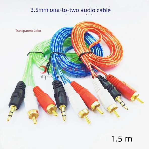 3.5mm to 2AV Ses Kablosu - 1.5M - Şeffaf Altın Kaplama Uç (Ambalajsız)