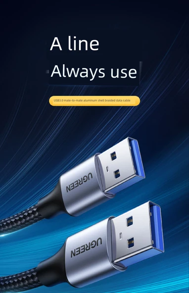 USB 2.0 Erkek Erkek Veri Kablosu - 0.5m - Siyah - 7