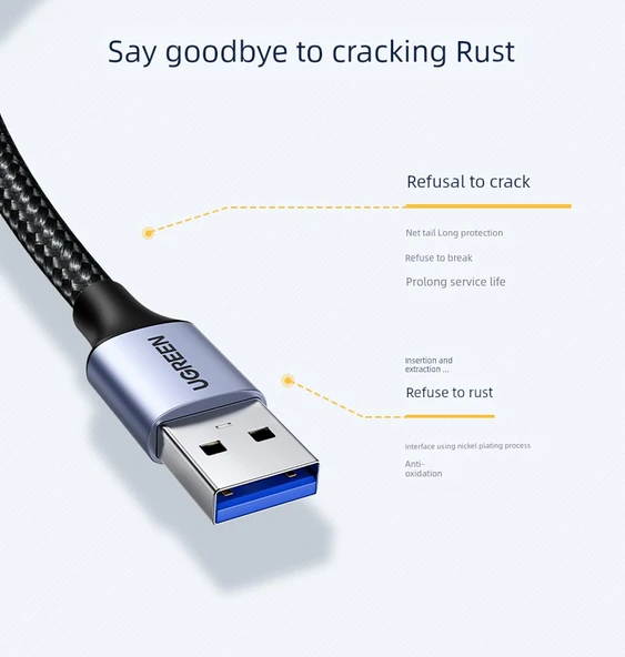 USB 3.0 Erkek Erkek Veri Kablosu - 1m - Siyah Örgü - 10
