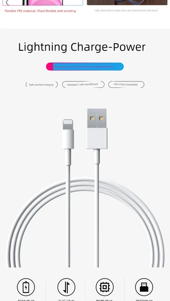 Lightning Veri Şarj Kablosu - 1.0M - 2.1A USB Şarj Başlığı - Apple 6/7/8 - 7