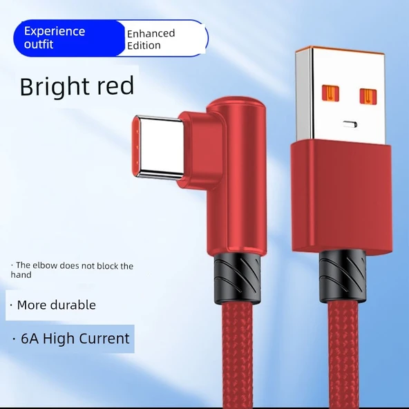 USB Type-C Elbow Hızlı Şarj Veri Kablosu - 1m Kalın Parlak Mavi - 1 Paket - 5