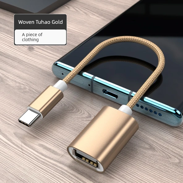 OTG Adaptörü - Tuhao Altın Type-C Örgü 15cm