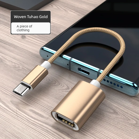 OTG Adaptörü - Tuhao Altın Android Mikro Örgü 15cm