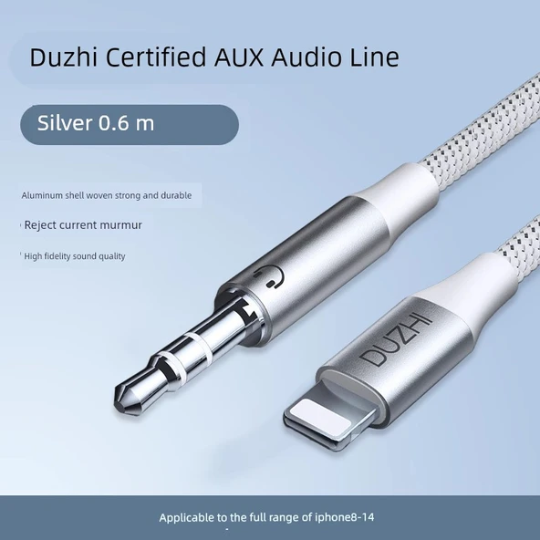 Apple Araç Kayıpsız Canlı Ses Kablosu - 0.6m - Tayvan HIFI Çip - Gümüş Beyaz