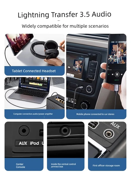 Apple Araç Kayıpsız Canlı Ses Kablosu - 1.2m - Tayvan HIFI Çip - Gümüş Beyaz - 4
