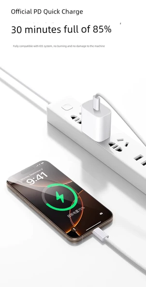 iPhone 15/16 Resmi Hızlı Şarj Adaptörü + 45W Çift Type-C Örgü Hızlı Şarj Kablosu - 1.5 Metre - 9