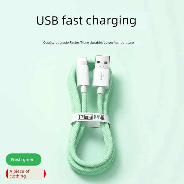 2m USB Sertifikalı Taze Yeşil Hızlı Şarj Örgü Kablo