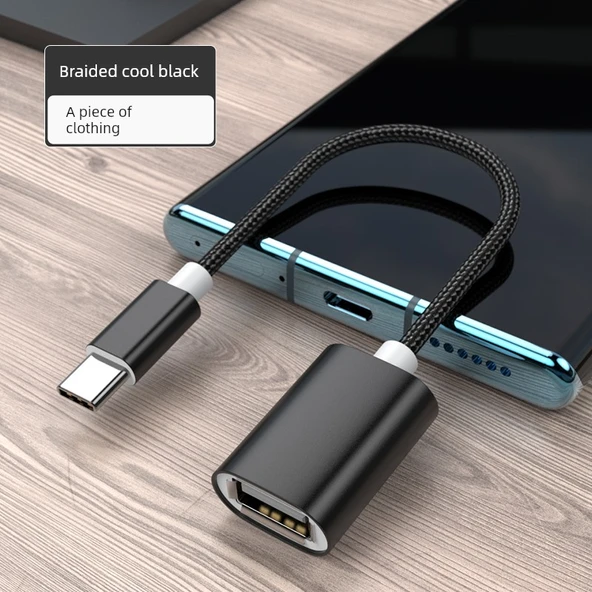 OTG Adaptörü - Soğuk Siyah Type-C Örgü 15cm