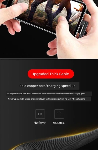 USB Type-C Elbow Hızlı Şarj Veri Kablosu - 1m Kalın Parlak Siyah - 2 Paket - 9
