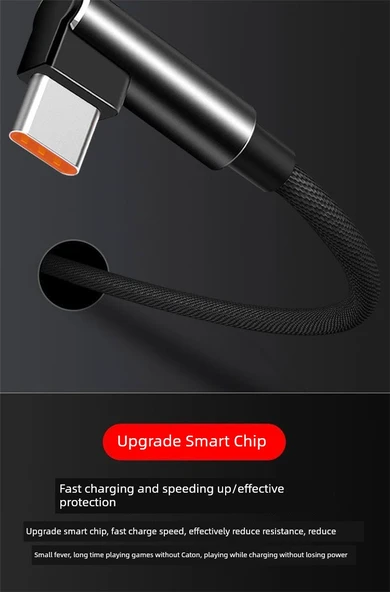 USB Type-C Elbow Hızlı Şarj Veri Kablosu - 1m Kalın Parlak Siyah - 2 Paket - 12