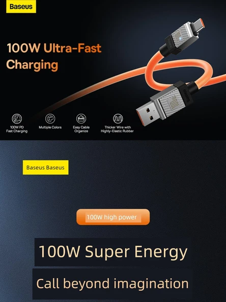 Siyah 2m USB-C ile Type-C 100W Hızlı Şarj Veri Kablosu - 5