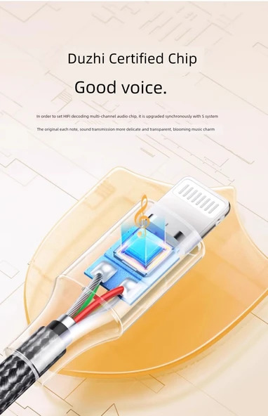 Apple Araç Kayıpsız Canlı Ses Kablosu - 1.8m - C100 Çip - Canlı Yayın - Gunmetal Mavi - 8