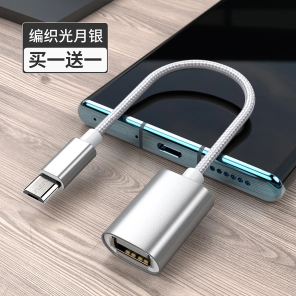 OTG Adaptörü - Akışkan Gümüş Android Mikro Örgü 15cm İki Paket