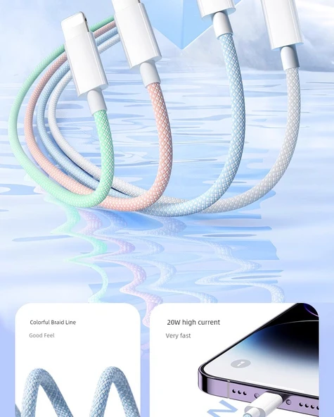 2m USB Sertifikalı Taze Yeşil Hızlı Şarj Örgü Kablo - 8
