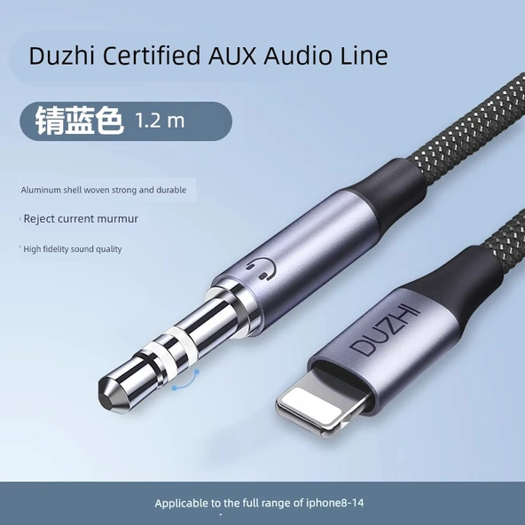 Apple Araç Kayıpsız Canlı Ses Kablosu - 1.2m - Tayvan HIFI Çip - Gunmetal Mavi