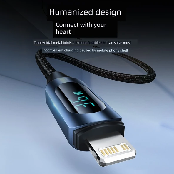 Hızlı Şarj Veri Kablosu - 2m - Siyah - iPhone 15/16 İçin Çift C Dijital Ekran - 6