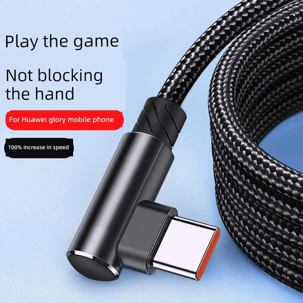 USB Type-C Elbow Hızlı Şarj Veri Kablosu - 1m Kalın Parlak Siyah - 2 Paket - 2