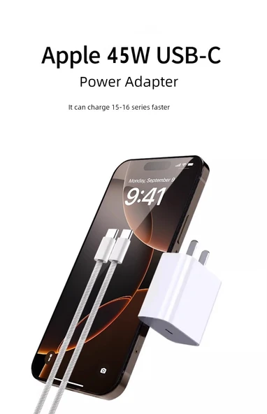 iPhone 15/16 45W Çift Type-C Örgü Hızlı Şarj Kablosu - 1.5 Metre - 8