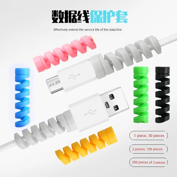 Spiral USB Kablo Koruyucu Kılıf - Mavi - 30 Adet - 2