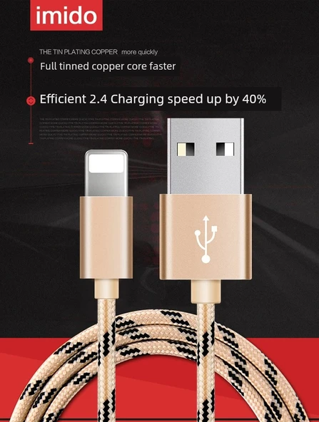 USB Veri Kablosu - 1m Toprak Altın - 1 Alana 1 Bedava - 7