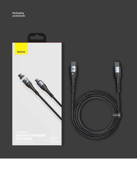 Manyetik Başlıklı 2'li Type-C Veri Kablosu - 1.50m - 100W - 12
