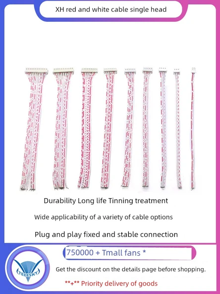 XH2.54 Tek Uçlu Kablo - Kırmızı ve Beyaz - 20cm - 12 Pin - 2