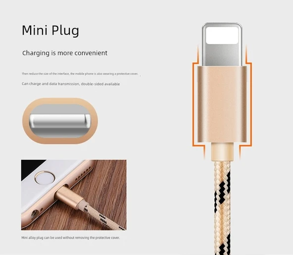 USB Veri Kablosu - 2m Toprak Altın - Şarj Başlığı ile - 10