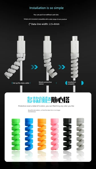 Spiral USB Kablo Koruyucu Kılıf - Mavi - 30 Adet - 8