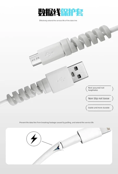 Spiral USB Kablo Koruyucu Kılıf - Mavi - 30 Adet - 11