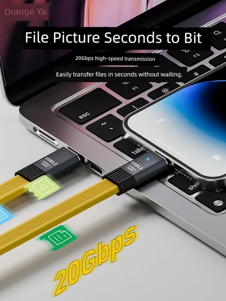 USB 3.2 Type-C Veri Kablosu - 100W - 20Gbps - 8K Video - 0.8M Yeşil - 3