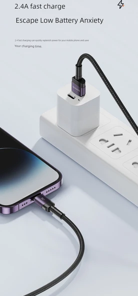 Hızlı Şarj Kablosu - 1m - Siyah - iPhone 6-14 USB - 7