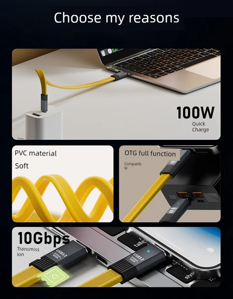 USB 3.2 Type-C Veri Kablosu - 100W - 20Gbps - 8K Video - 0.8M Yeşil - 6