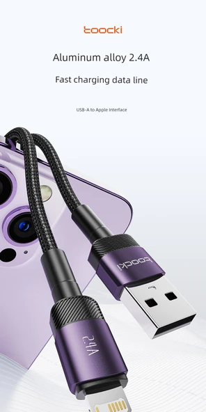 Hızlı Şarj Kablosu - 1m - Siyah - iPhone 6-14 USB - 5