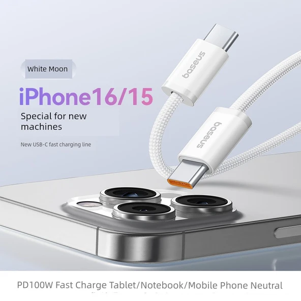 Hızlı Şarj Tip-C ile Lightning Tip-C Veri Kablosu - 1m - Beyaz Örgü - iPhone 15/16