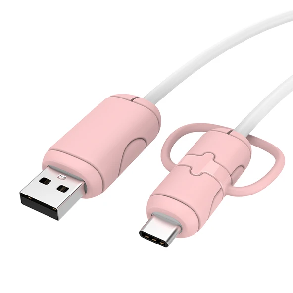 USB Kablo Koruyucu - Android Nötr Pembe - 1