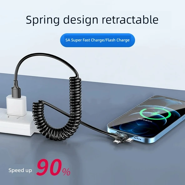 6A 3-in-1 Yay Veri Kablosu - Çift Dirsek Apple Arayüzü Beyaz - 3