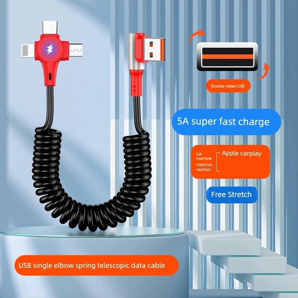 6A 3-in-1 Yay Veri Kablosu - USB Dirsek Üçü Bir Arada Siyah