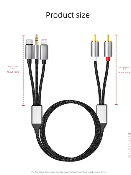Üçü Bir Arada RCA'dan 3.5mm Ses Kablosu - 5m - 5