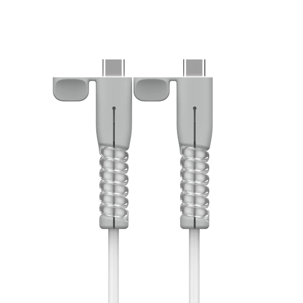 USB Kablo Koruyucu Kılıf - Çift Tip-C Gri - 13. Nesil