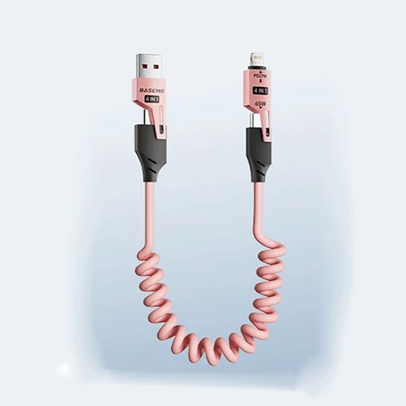 65W 4-in-1 Telekopik Yay Veri Kablosu - 1.5m Pembe