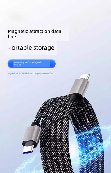Manyetik Veri Kablosu - 2m - Cool Siyah - Dörtü Bir Arada - 100W - PD USB Apple Type-C - Model 1 - 7