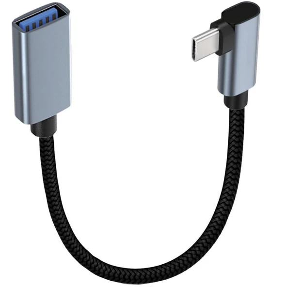 USB Type-C ile USB 3.0 Örgü Veri Kablosu - 1.5m - Yan Eğik - 5Gbps - 3A