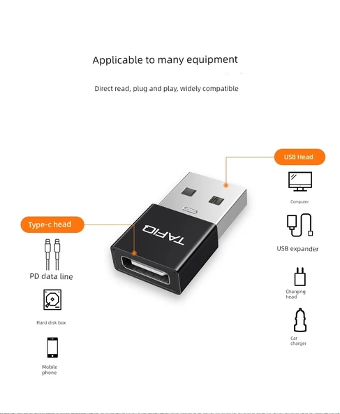 Type-C to USB Adaptör - Diğer Uzunluk - Gümüş - 2 Paket - 8
