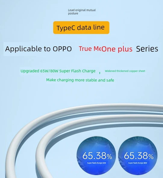 Oppo A58X 33W Süper Hızlı Şarj Kablosu - 2m - 1 Paket - 5