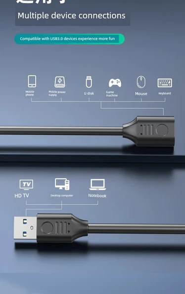 USB Uzatma Kablosu - 0.3m - Aşağı (Veri + Güç) - 6